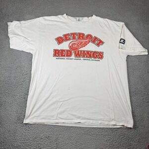 Vintage Starter Detroit Red Wings Men's T Shirt NHL Hockey Size XL 90s White